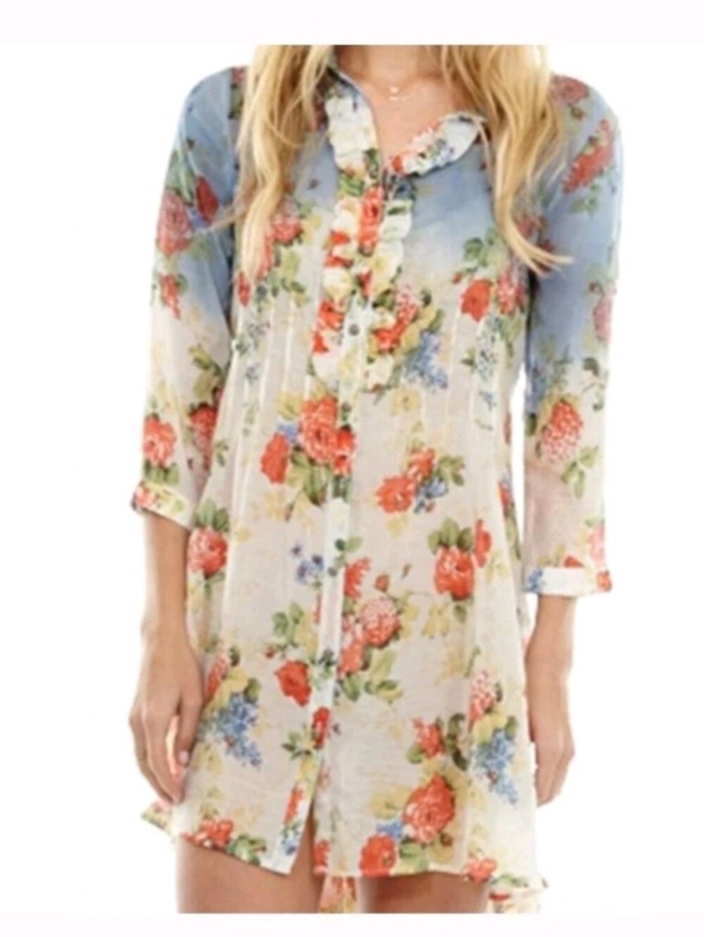 Anthropologie Aratta Silent Journey Ombre Floral Ruffle Corset Dress Size Large